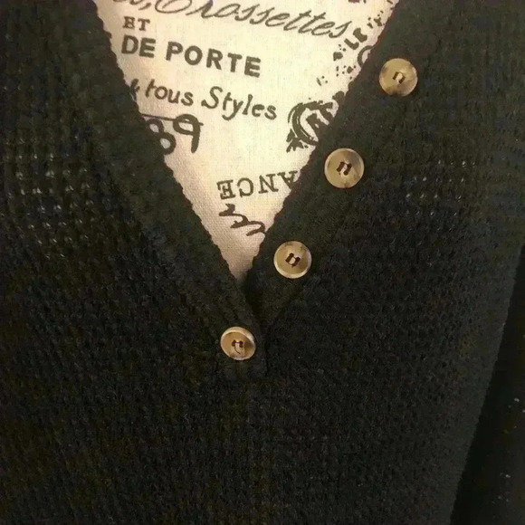 Heyson Womens 1XL Black Open Knit Pebbled Blouse Vneck Stretch - Picture 3 of 5